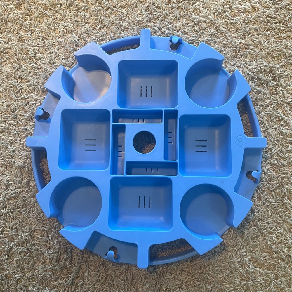 Blue Beach Umbrella Table Tray with Cup Holders and Hooks for Sand Free Lounging